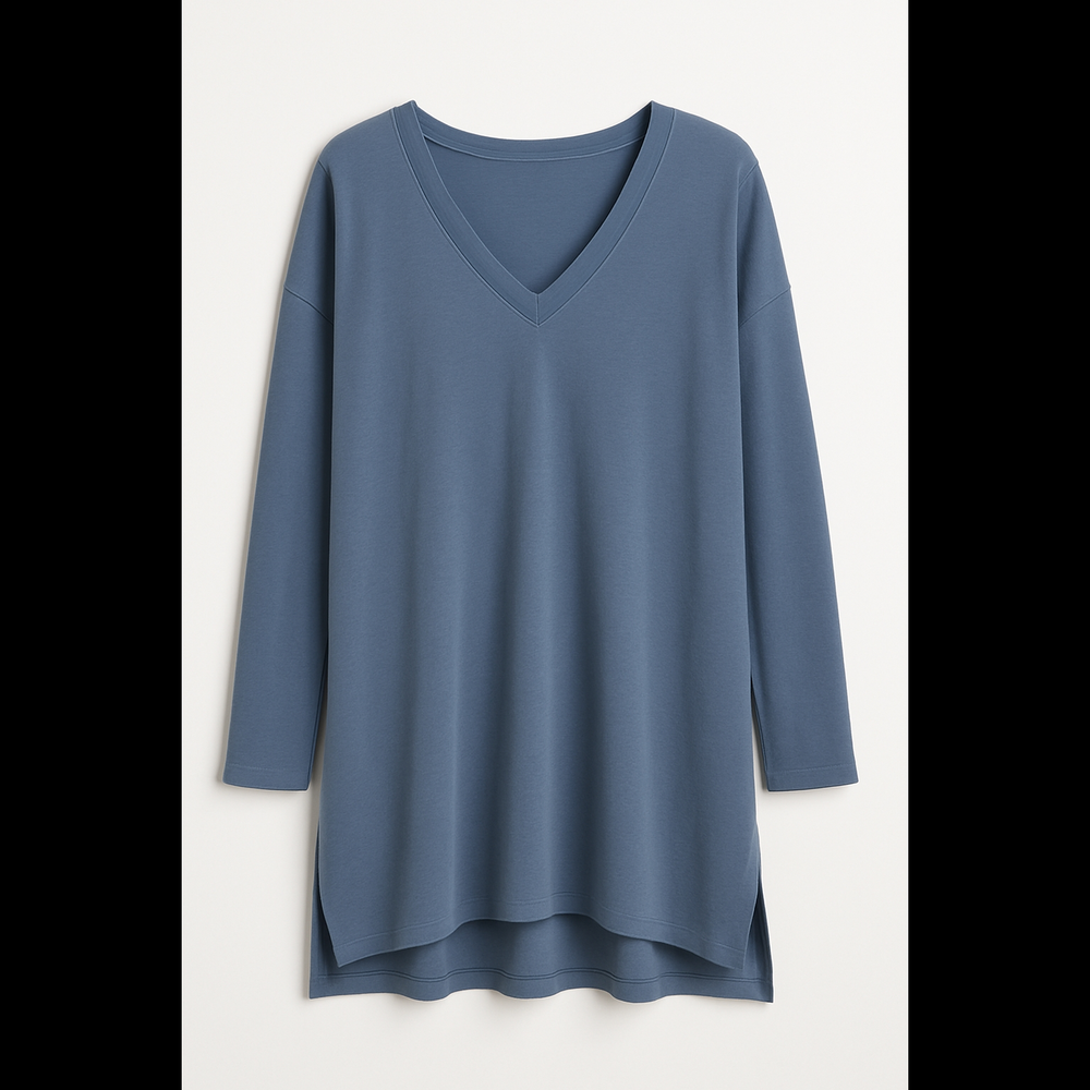 J. Jill Cornflower Blue Supima Cotton V-Neck Tunic